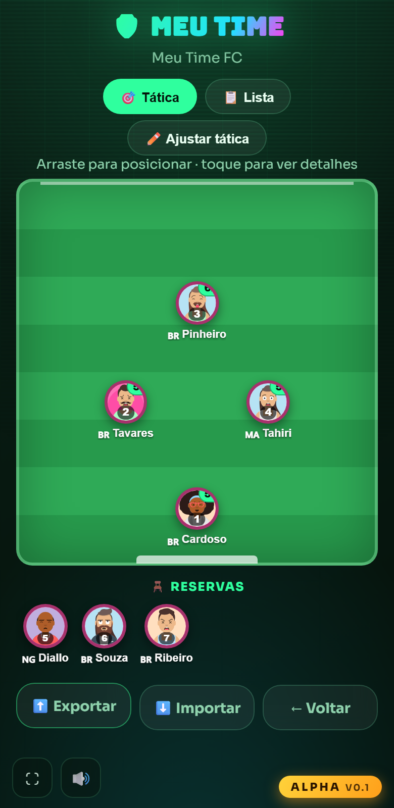 Tela do meu time no Refoot, com jogadores e formação